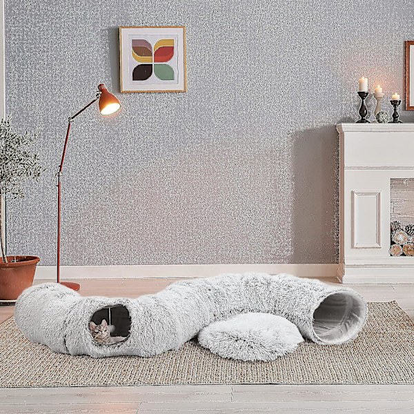 Kattetunnel Kattesengsgrotte Med Matte Til Indendørs Kat Fret Foldbar Plys Katte Grotte Rør Tunnel Multifunktionelle Kattelegetøj