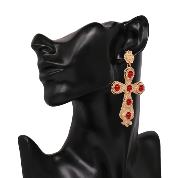 Muodikkaat naisten ristikorvakorut Tyylikkäät metalliseoskorvakorut korujen koristelu (punainen)