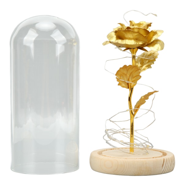 Ros i glaskupol Lucky Vacker symbolik Romantisk Förtrollad Ros Romantiska gåvor med LED-ljus för alla hjärtans dag Bladguld Rosguld