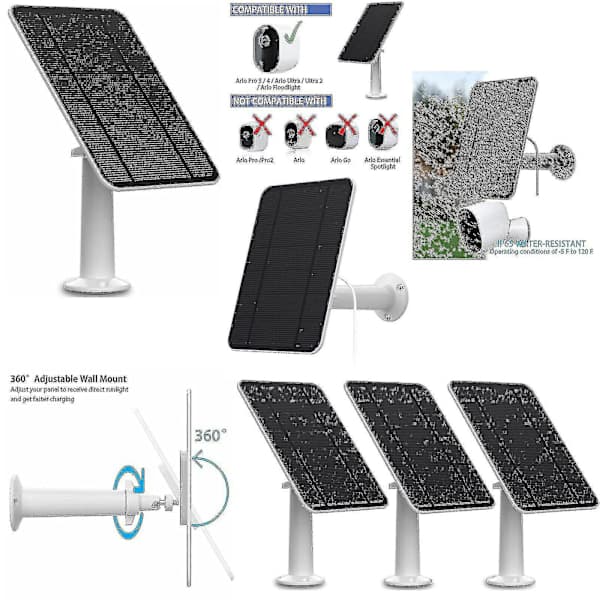 Solcellepanel Lading for Arlo Ultra/Ultra 2/Pro 3/Pro 4/Pro 3 Spotlight/Go 2 4W