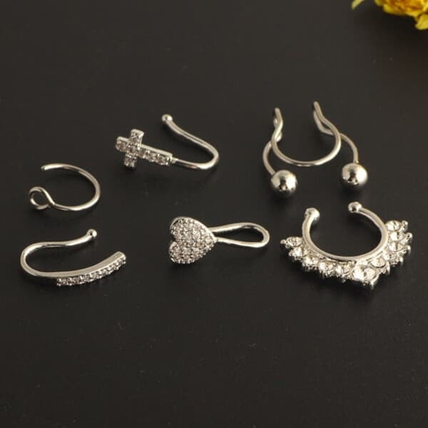 6-pak Fake Septum Næsepiercing Næsering Uden Hul Sølv—pa