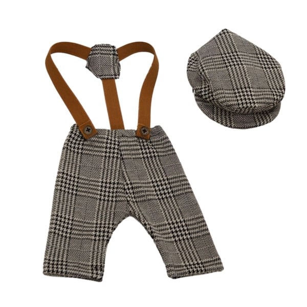 Söt nyfödd baby Fotografering Outfit Set Gentleman Style Overall med hatt set Baby Photo Shooting för pojkar Flickor