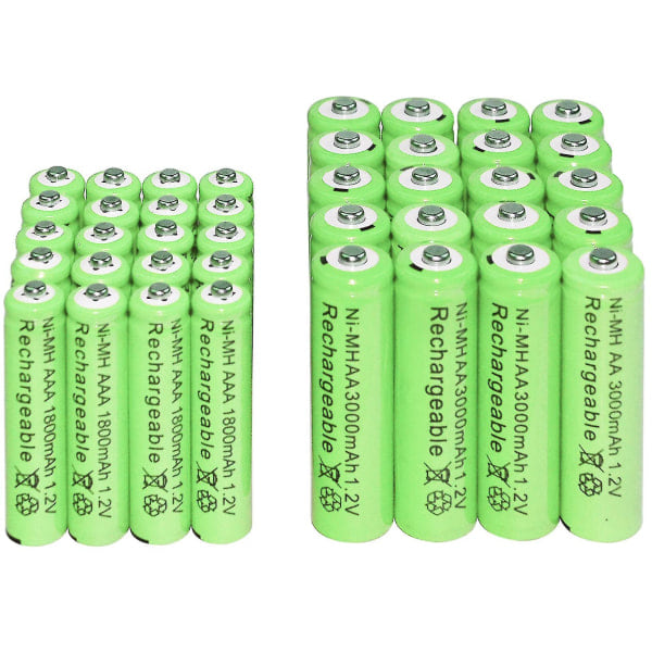 2/6/12/16/20/24/30st Aaa 1800mah + Aa 3000mah 1,2v Ni-mh laddningsbara batterier Grön