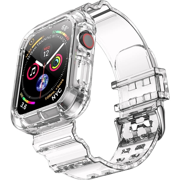 Transparent Armband Armband Apple Watch 42mm 44mm 45mm, Crystal Armband de Sport och Silicone Souple Transparent iWatch för Apple Watch 8/7/SE/6/