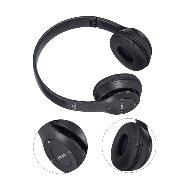 Bluetooth-hovedtelefon Trådløs stereostik Kort Foldbar Over Ear-hovedtelefon til gaming Sort