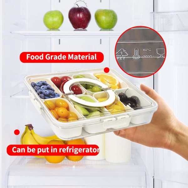 Portable Food Storage Container Plastic Snack Serving Trays 8 Removable Compartments for Parties Reusable Clear Appetizer Organizer