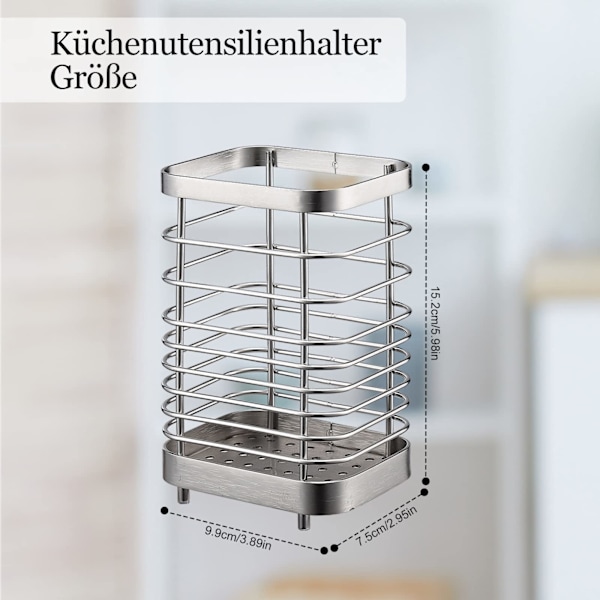 Køkkenredskabsholder, køkkenredskabsorganisator i rustfrit stål, køkkenbestikkurv, bordbestikholder, bestikstativ til køkkenbordplade
