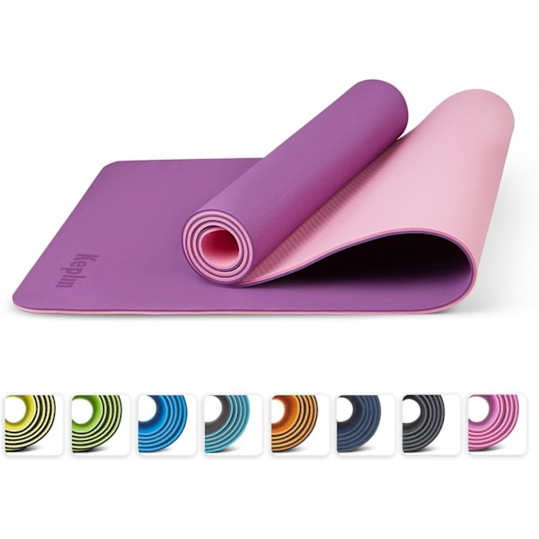 Jooga- ja treenimatto kantohihnalla, suuri liukumaton mukava kuntoilu- ja treenimatto kotiin tai ulkokäyttöön (violetti ja pinkki)