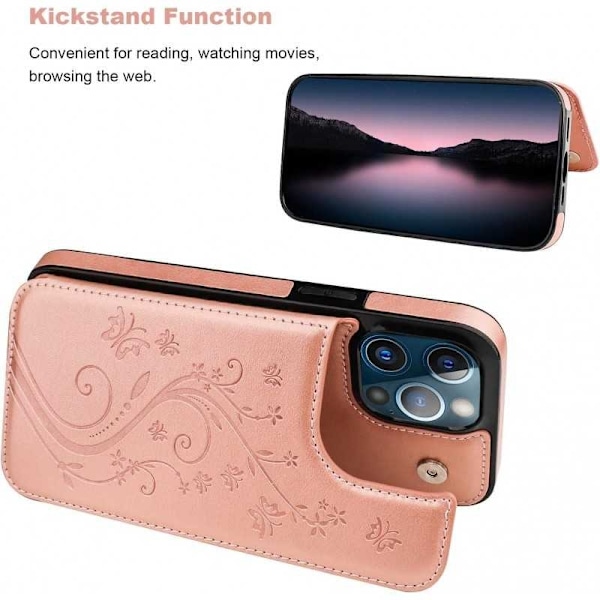iPhone 14 Pro - Kuori 3-LOKEROA Korttikotelo Iskunkestävä Ruusukulta PinkGold
