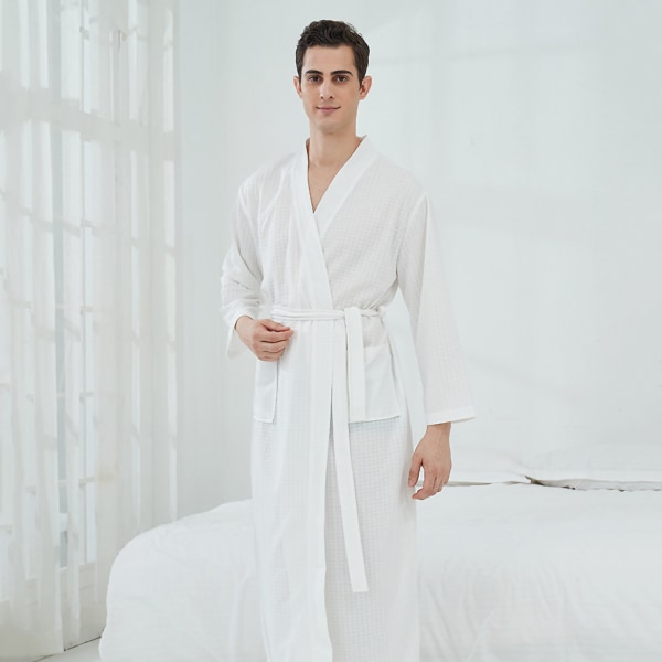 Unisex badekåbe letvægts lårlængde spakåbe til mænd Kvinder Hjemmeservice Hotel Hvid XL (60-70 kg)