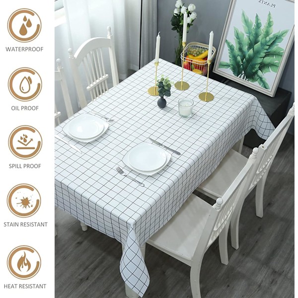 137*180 cm Kaffe-Rutiga PVC-Duk Pläd Avtorkningsbar Duk Rektangulär, Plastduk, Fläckbeständig, Vattentät