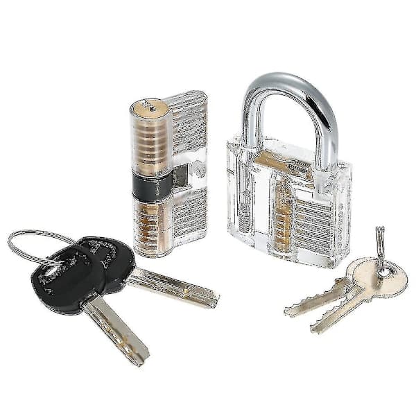 Transparent 15-Piece Lock Pick Set with Two Transparent Practice Padlocks for Locksmiths, Beginners, and Professionals