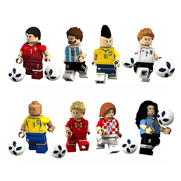 8 stk fotballspiller byggeklosser minifigurleker