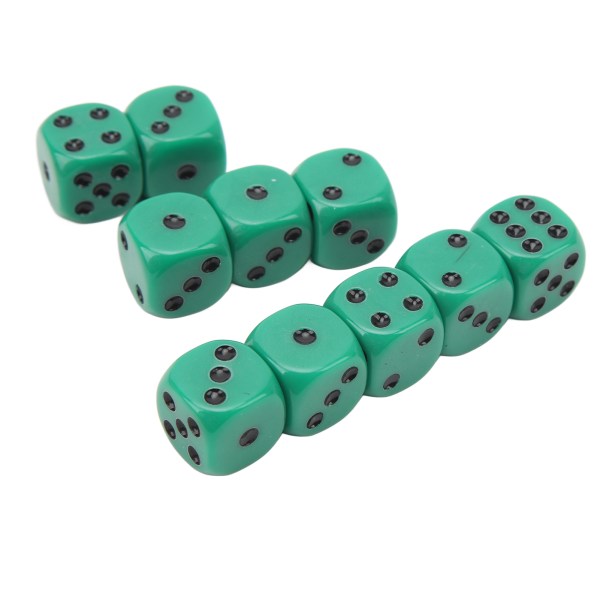 20 stk 16 mm avrundede hjørneterninger 6-sidige spillterninger for bord Brettspill Matematikkspill Grønne svarte prikker