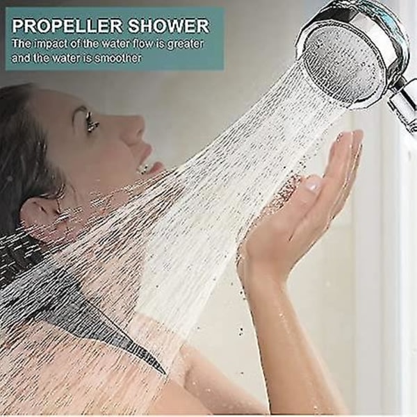 Turboladdat håndholder duschhoved, propellerdrevna duschmunstycken, højtryksvattenbesparelse, med pauseknapper, 360 graders roterende Lilla
