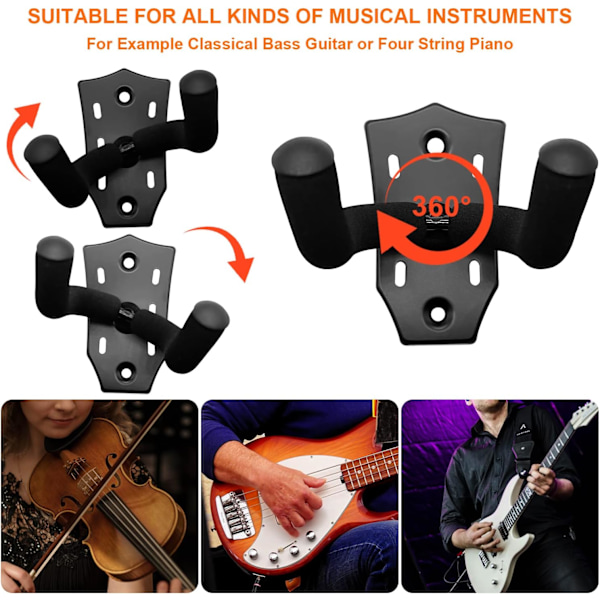 Gitarrväggfäste Hängare 2-pack, Metallgitarrhängare med skruvar, Gitarrfäste med skyddssvamp, Gitarrhållare Stativ Lämplig för Bas/Gitarr