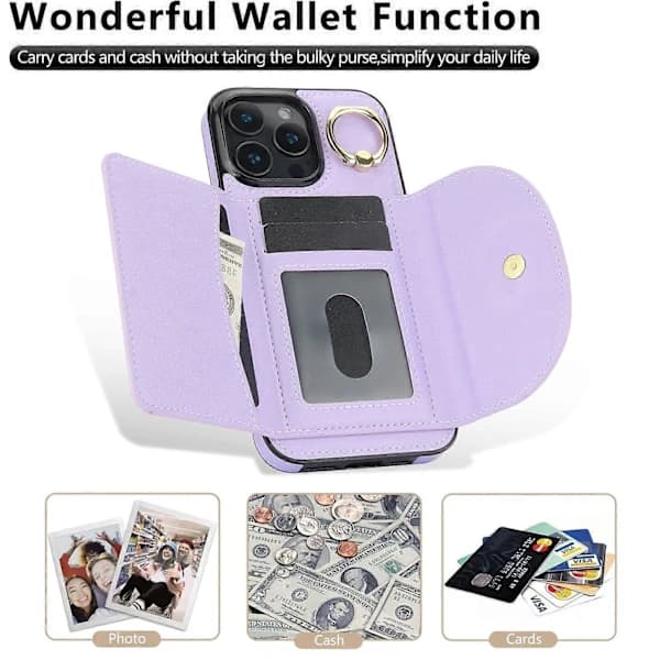Deksler for iPhone 16 Pro Max RFID Lommebok Stativ Lær+TPU Telefondeksel