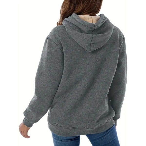 Solid Kangaroo Pocket Hoodie, Casual Langærmet Hoodie Til Efterår & Vinter, Damebeklædning Grå 2XL