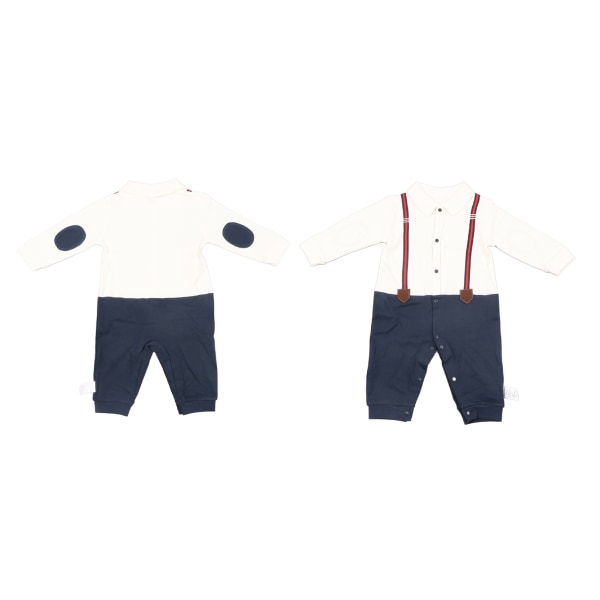 Baby Boy Jumpsuit Langermet Gjengede mansjetter Knappelukking Gutteantrekk med sløyfe 73 cm