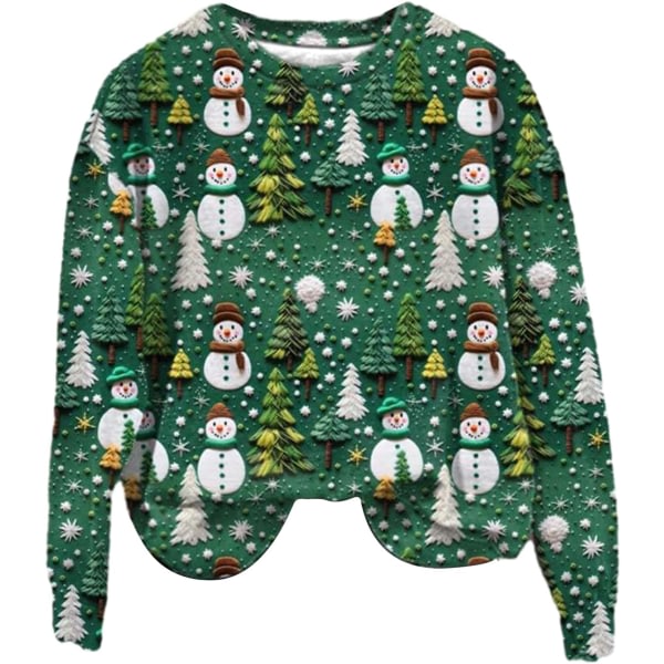 Jultröjor för kvinnor 3D-effekttröja Oversized långärmad tröja Vintertröjor med rund hals M&C