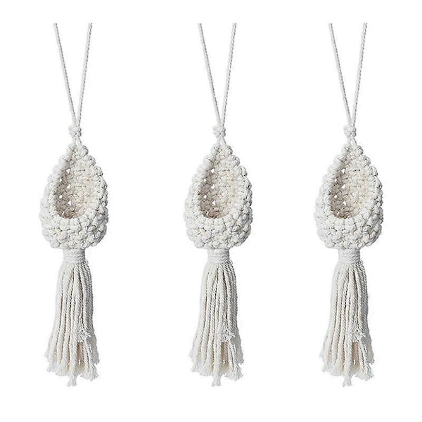 3X Boho Makramé Luftväxt Hängare Tillandsia Hängande Korg Rephållare Blomma Heminredning (13CM).pa