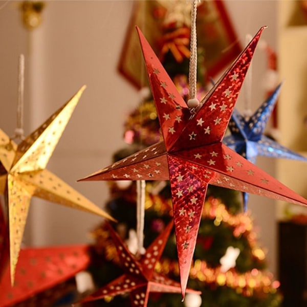 Set med 6 pentagramformade 3D-papperslyktor til jul