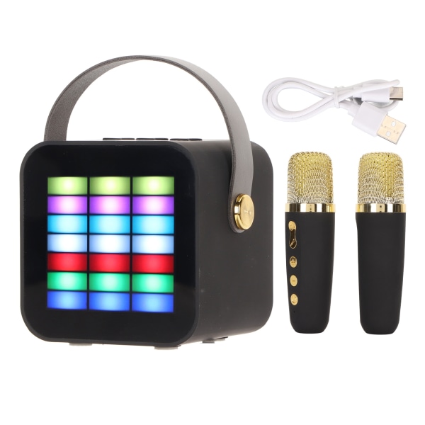 Barn Mini Karaoke Machine BT 5.3 LED-ljuseffekter Trådlös Bluetooth högtalare med 2 mikrofoner för fest