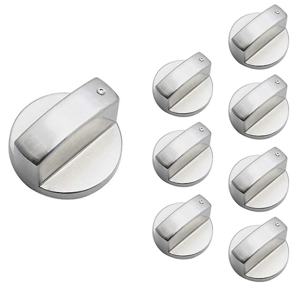 8 st Metalliska Silver Gasspisknoppar Adapter Ugn Vred Matlagningsyta Kontroll Lås Kokkärl
