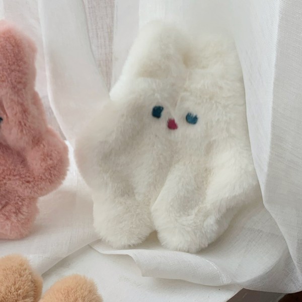 Kolikkokukkaro Rabbit Design Pehmo kannettava käteispussi Säilytyslaukku lapsille Aikuiset Valkoinen