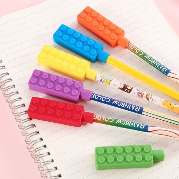 Tuggbara pennspetsskydd sensoriska fidget-toppar för barn, oromotoriska specialbehov, 6-pack