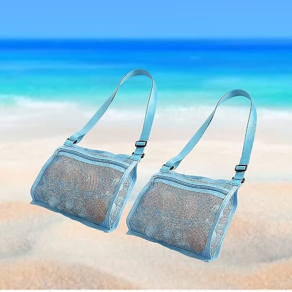 Strandleksak nätväska barn snäcksamlare väska strand sandleksak väskor för att hålla snäckor strandleksaker (2-pack)
