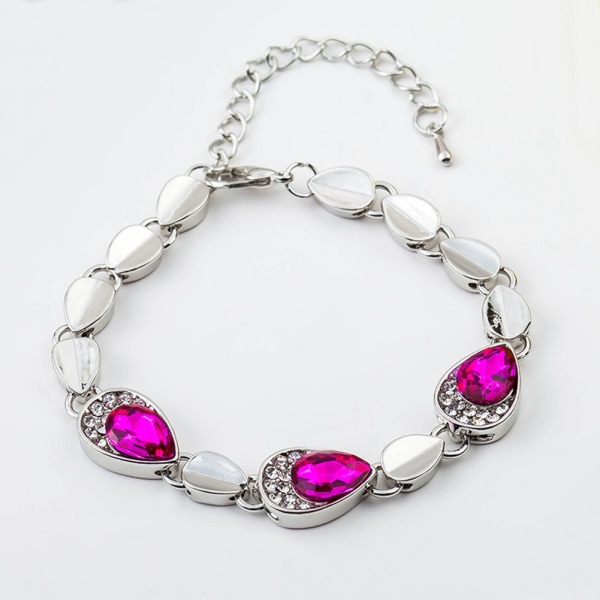 Mode Simple Smykker Legering Rhinestone Dekoration Kvinde Armbånd til Bryllupsgave (Rose Red)