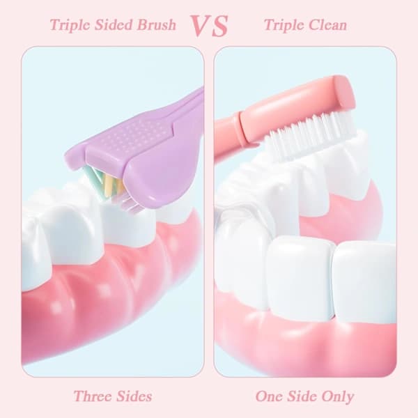 4-Pack 3-Sided Toothbrush for Adults with Soft Bristles for Deep Cleaning