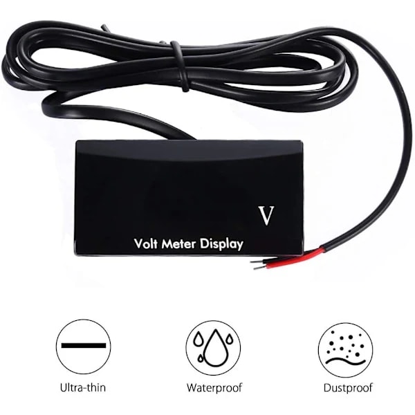 Digital bilvoltmeter Vattentät DC 12V LED Voltmeter för bil