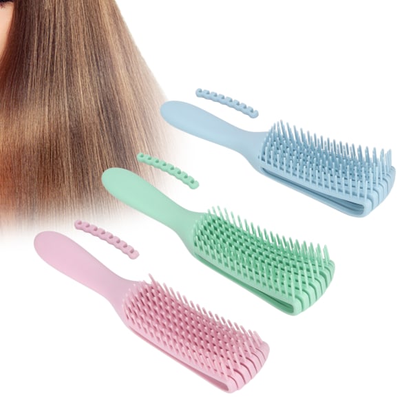 3 stk bærbar frisørbørste frisørværktøj med skridsikkert gummihåndtag til langt tykt vådt tørt hår