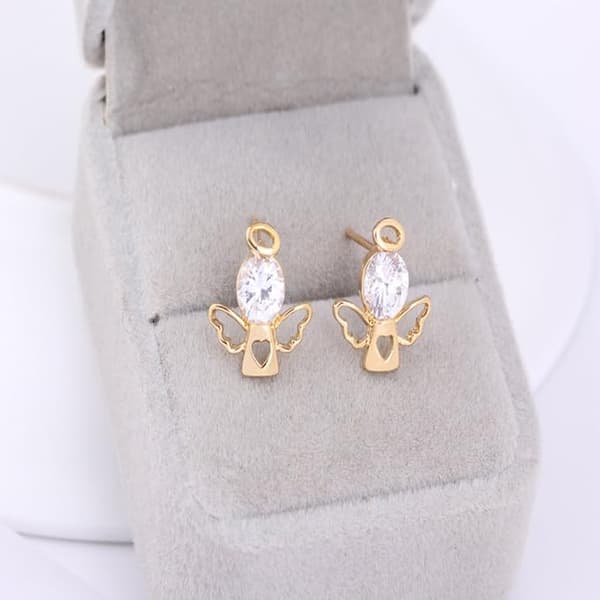 Förgyllda Charm Grønne Runde Kubiske Zirkonia Lykkelige Engel Design Mini Post Stud Øreringe