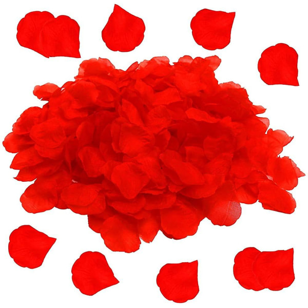 1200 stycken konstgjorda röda kronblad, röda kronblad, rosenblad – bröllop, alla hjärtans dag