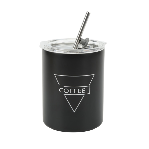 12 oz 320 ml kaffekopp i rustfritt stål Bærbar isolert kaffereisekrus med lokk Sugerør Svart