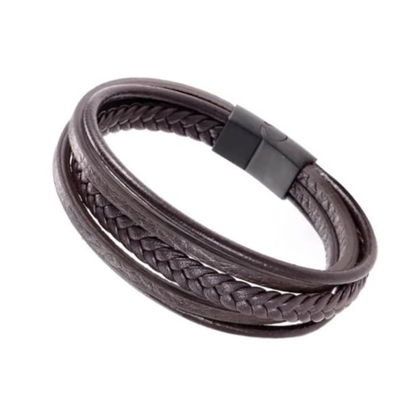 Vevd armbånd PU skinn metall personlighet Fasjonable wrap vevd armbånd for menn brun