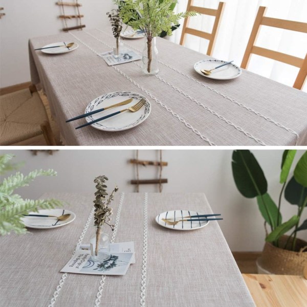 Bomullslinne rektangel duk bordsduk Tungvikt bomull linne Dammtät cover för cover Köksmatsal (ris-kaffe, 110*110 cm)