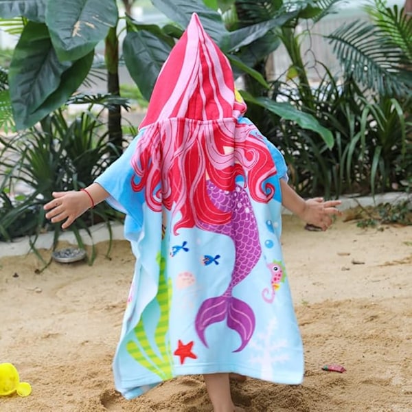 Barnbadhandduk (Lila Sjöjungfru 60*120cm), Strandhandduk för Barn