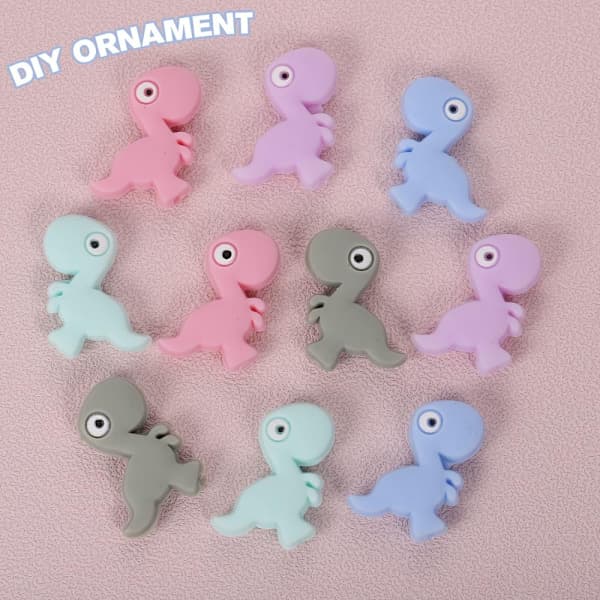 10 stykker søde dinosaur silikoneperler Mini Animal Spacer
