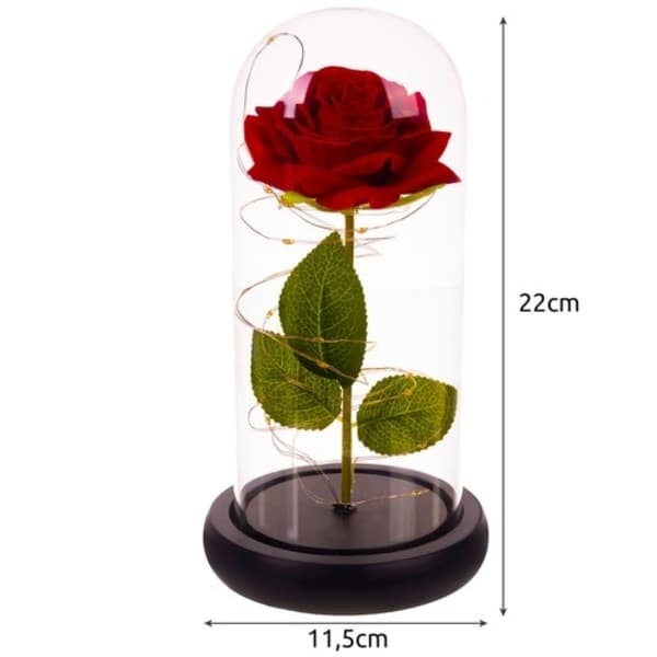 Rose i glasklokke - LED