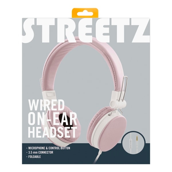 H300 Hörlurar med mikrofon, hopfällbara, 3,5 mm, rosa