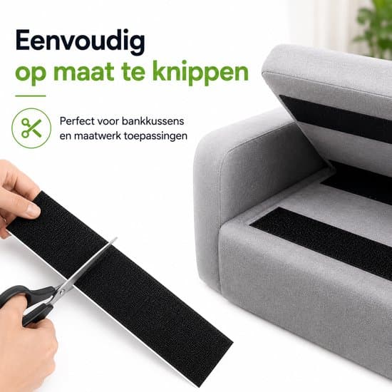 Selvklæbende velcrostrimmel 200 x 10 cm Dobbeltklæbende krog- og løkketape til sofapuder, kan klippes til, stærkt greb, sort