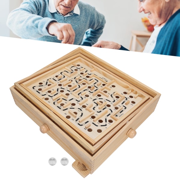 Ældre trælabyrintbræt stålbold balancerer labyrintbrætspil Pædagogisk legetøjsgave