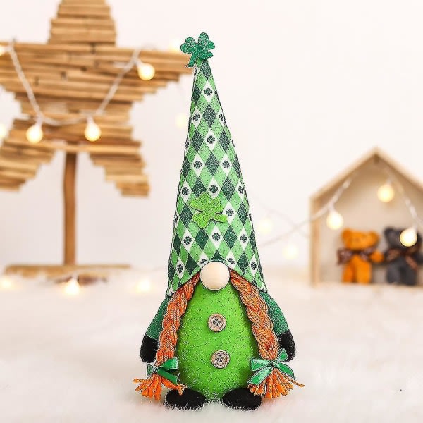 St. Patrick's Day Gnome Plysj Elf-dekorasjoner, ansiktsløse eldre dukker Irländsk festivaldekor kompatibel med Home T