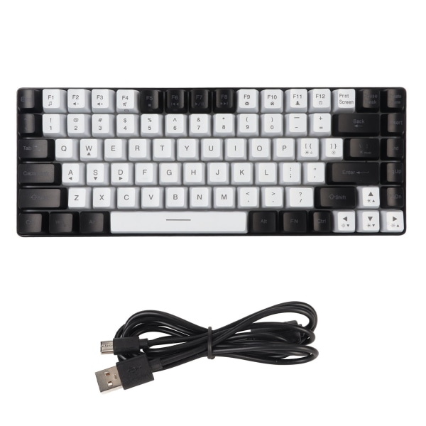 Gaming Keyboard Type C 84 Keys RGB Bakgrunnsbelyst Ergonomisk buet stille kablet tastatur for Family Office-redigering Hvit