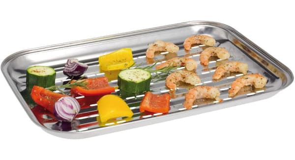 Grillbakke, grillpande, rustfrit stål, ca 35 x 25,5 cm