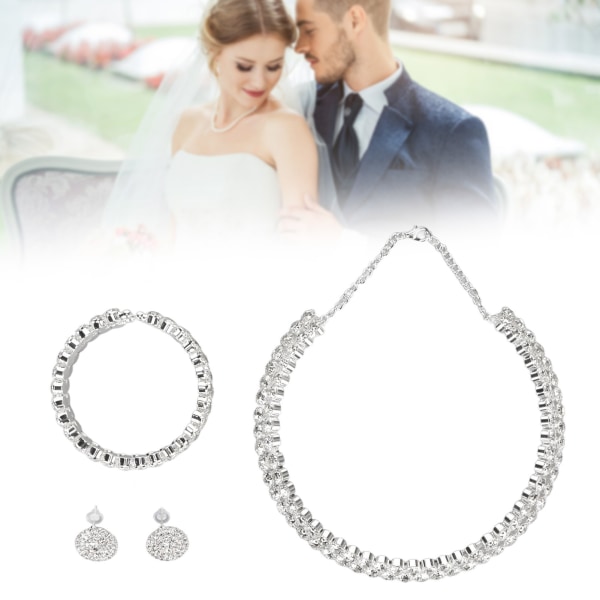 Brudesmykkesæt Stilfuldt Elegant Rhinestone Halskæde Armbånd Øreringe til Bryllupsbal Forlovelse Sølv